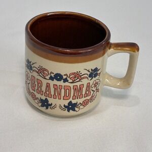 Vtg 70s Grandma Coffee Mug Floral Stoneware Cup MCM Cottagecore Farmhouse MCM